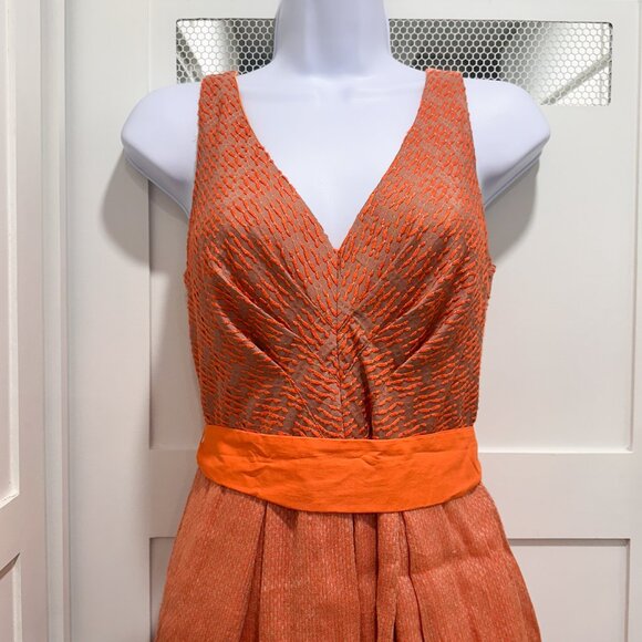 Anthropologie Eva Franco Dress Swing Orange Texture 50's Housewife Belted - Picture 2 of 7